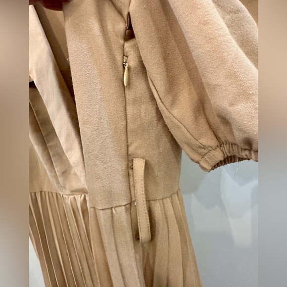 Nanette Lepore Tan Pleated Maxi Dress with Puff Sleeves - Picture 12 of 12